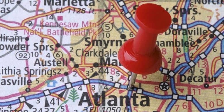 Map of Atlanta marked by push pin